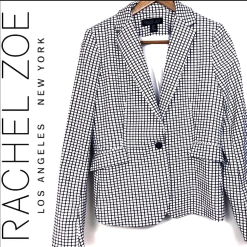 Rachel Zoe White Black Windowpane Checkered Jacket